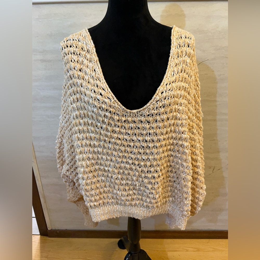 Free People Coconut V-Neck Sweater Chunky Open-Knit Design